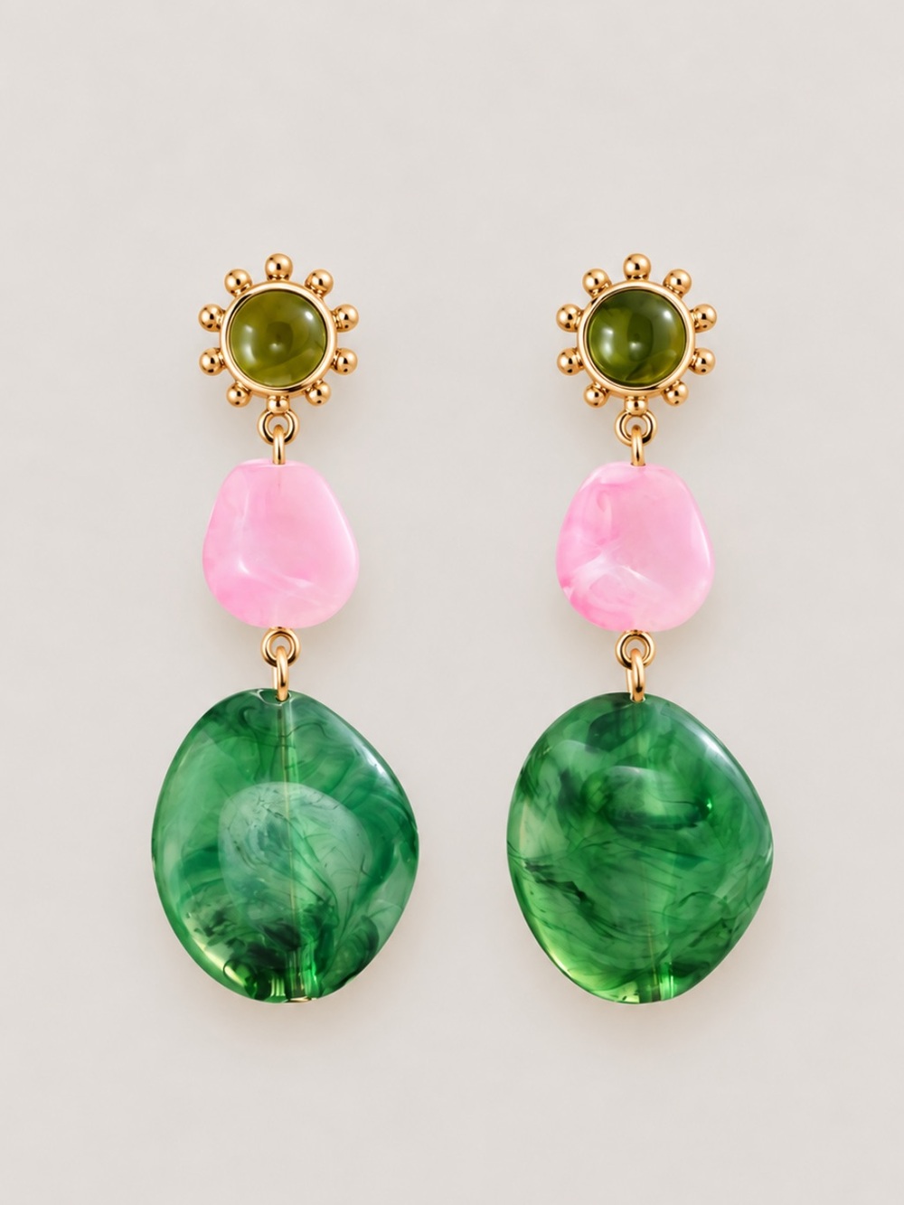 New! Green Gemstone Drop Earrings NWOT